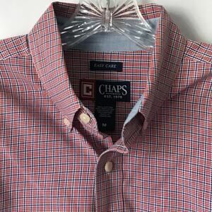 Chaps Shirt Mens Plaid Long Sleeve Button Down Dress Red White Blue Medium